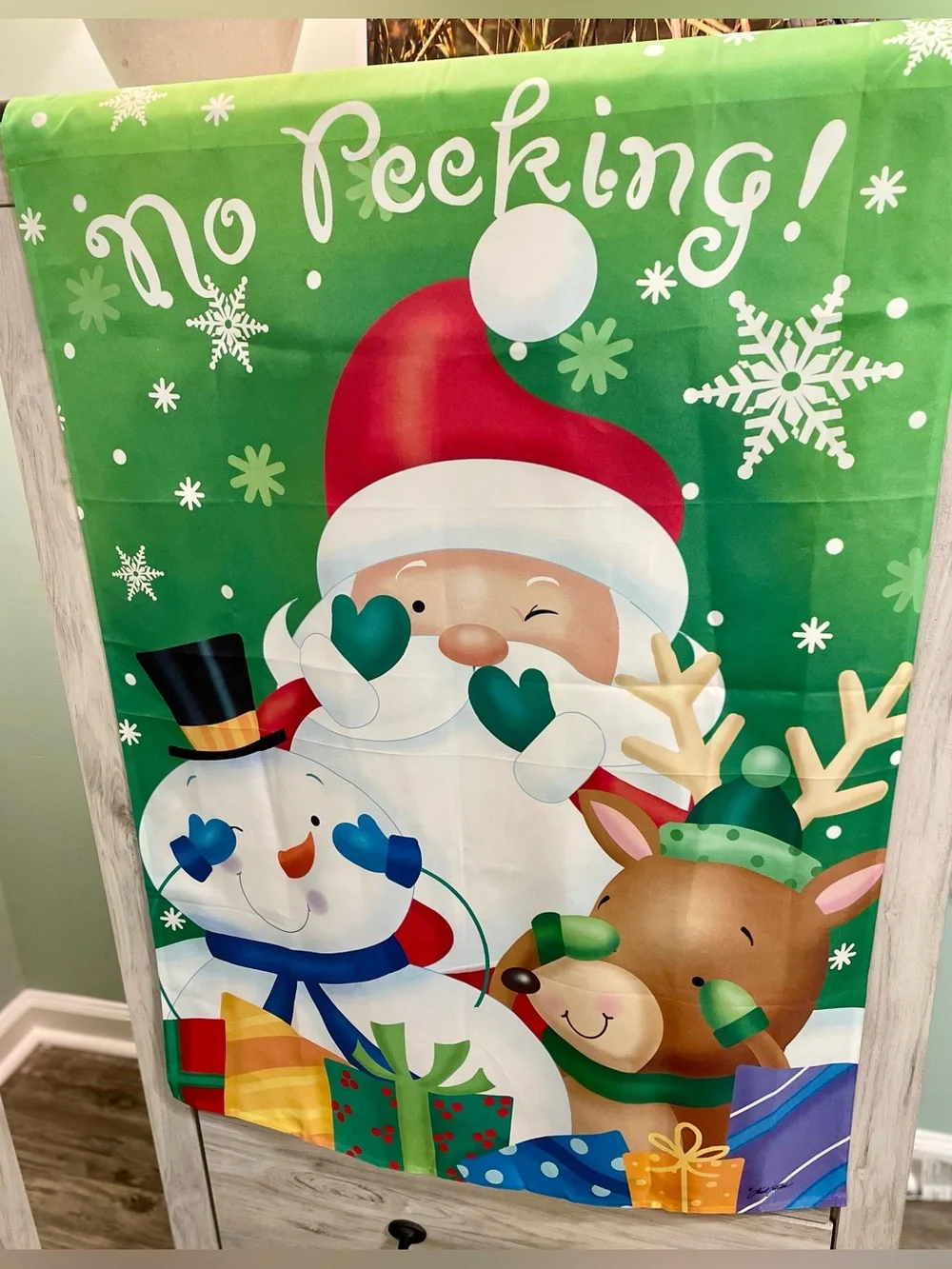 Briarwood Lane “No Peeking!” Christmas Decorative House Flag – Santa, Snowman &
